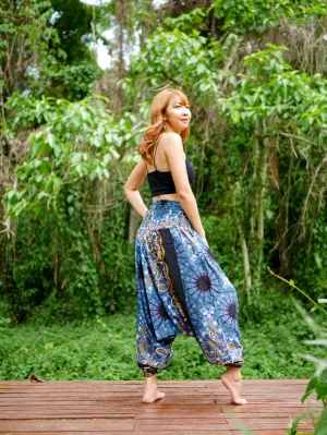 Black and Blue Paisley Mandala Low Cut Harem Pants