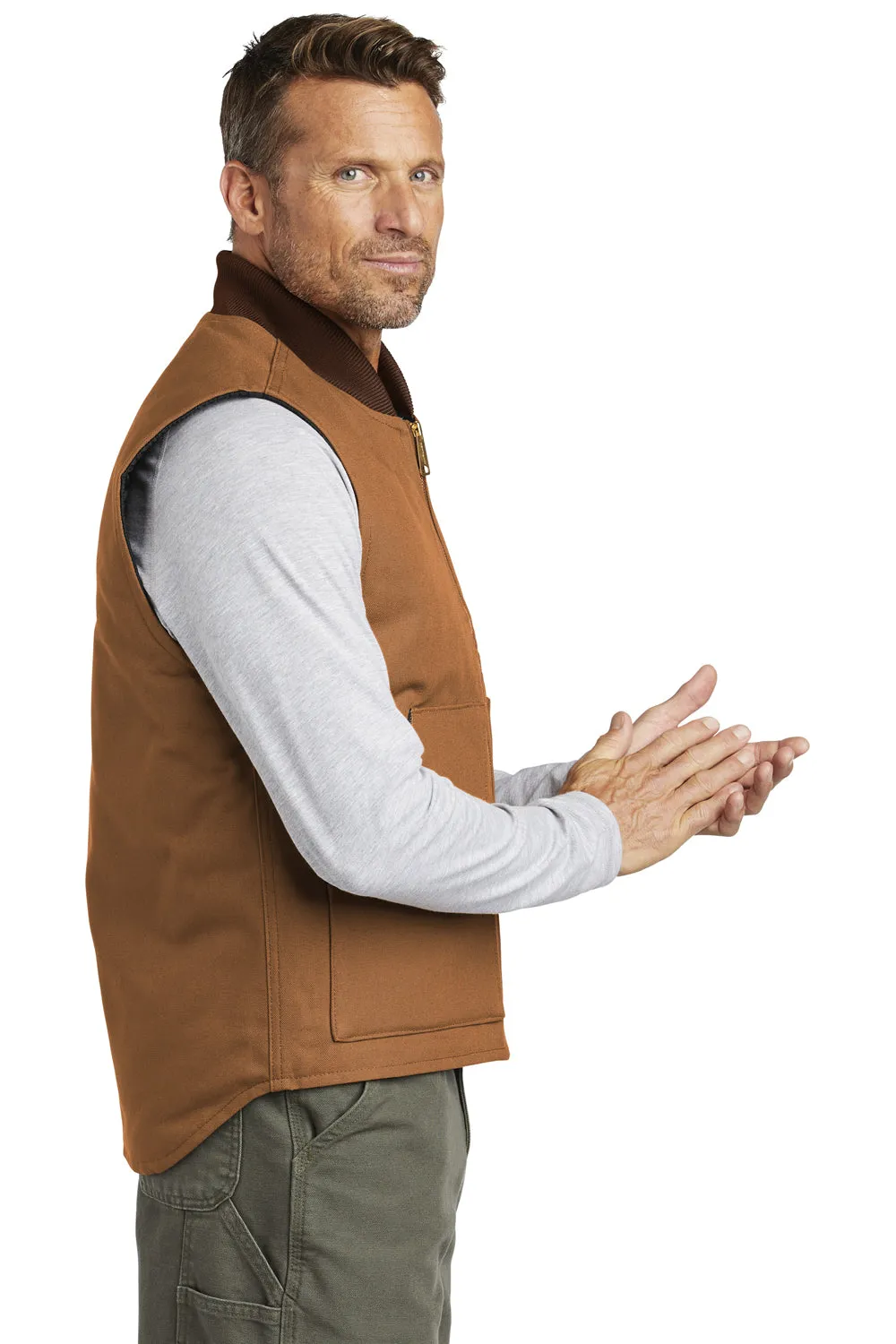 Carhartt Mens Wind & Water Resistant Duck Cloth Full Zip Vest - Carhartt Brown