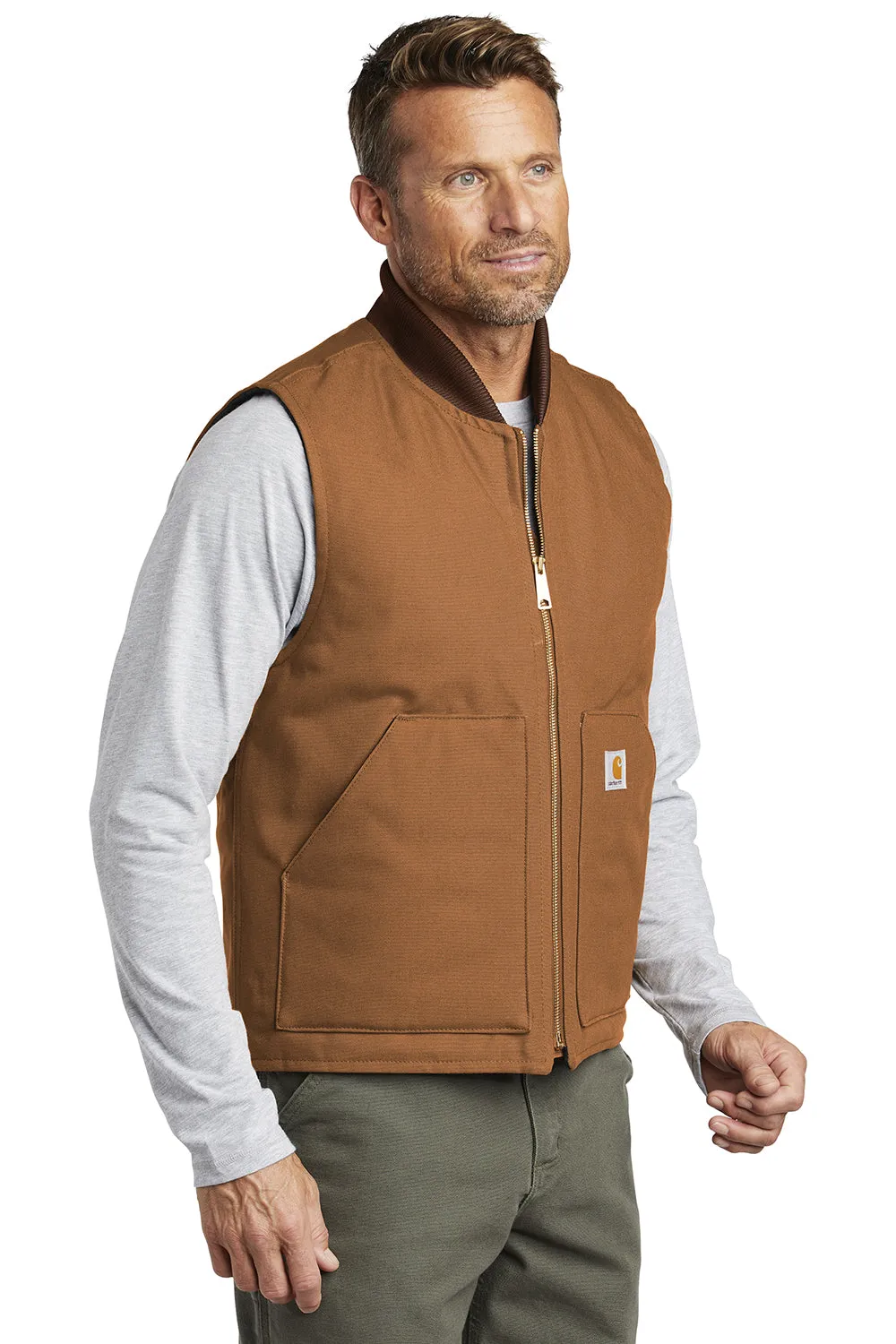Carhartt Mens Wind & Water Resistant Duck Cloth Full Zip Vest - Carhartt Brown