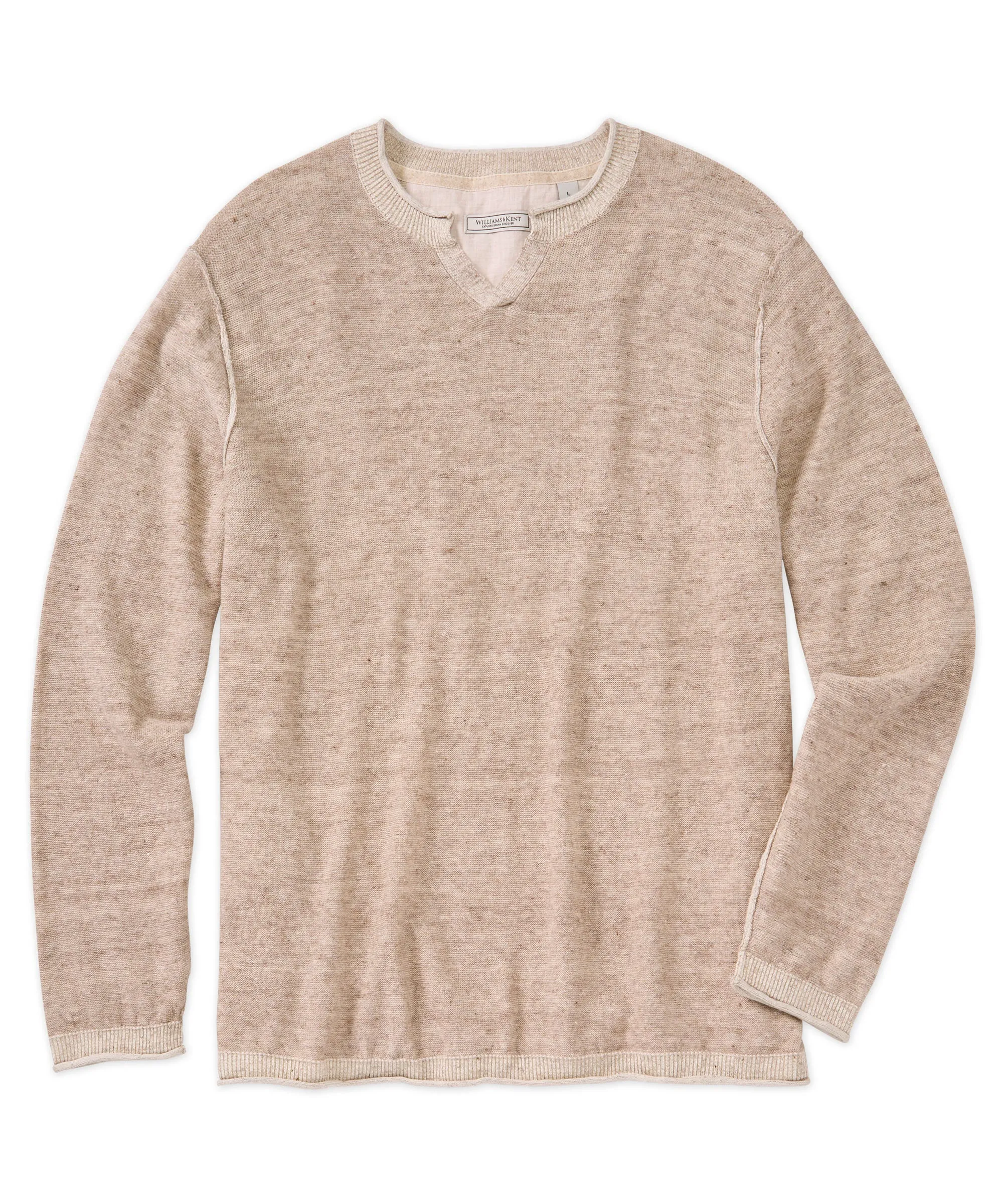 Cotton-Linen Notch Neck Sweater