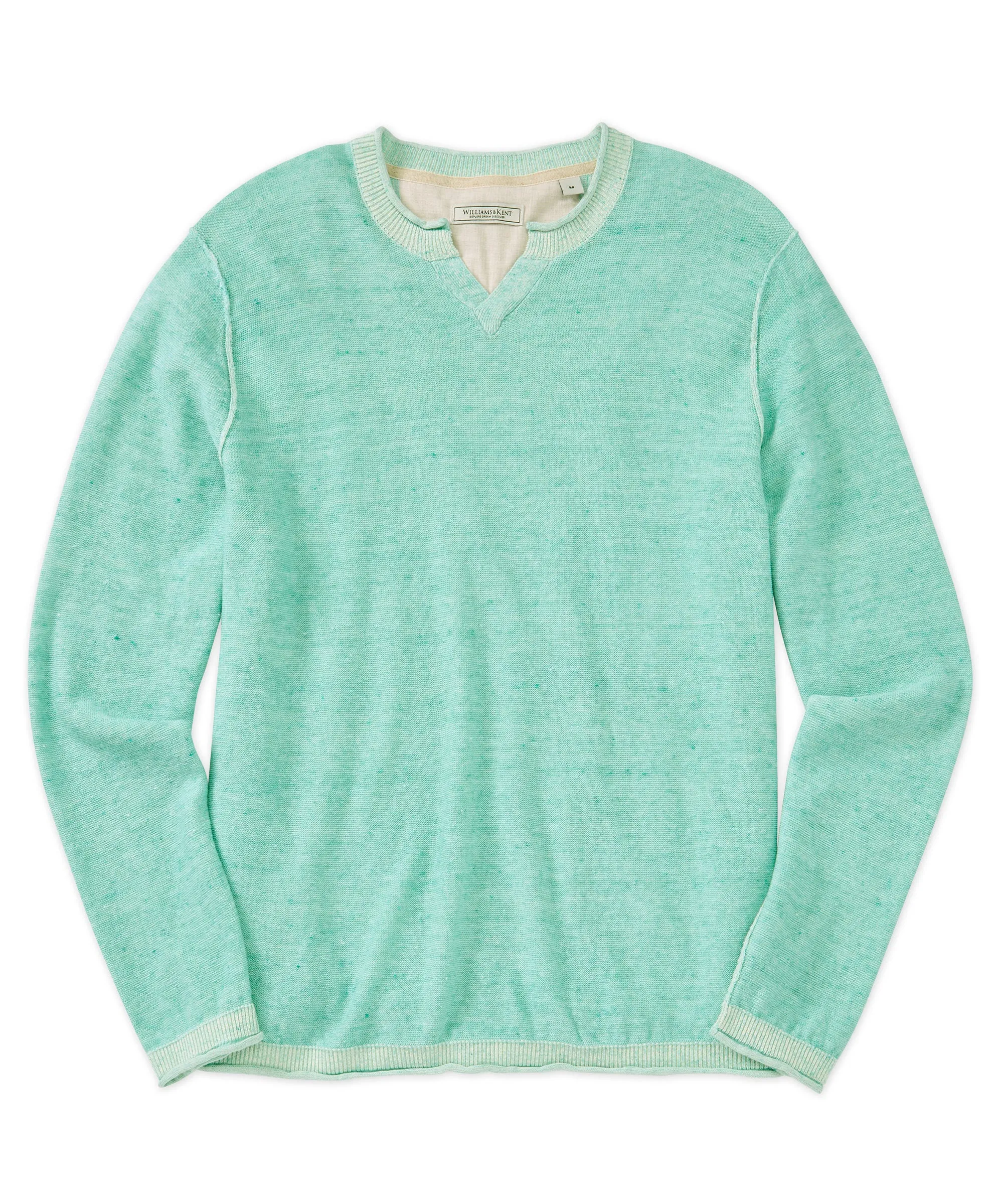Cotton-Linen Notch Neck Sweater