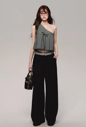 Crystal Trim Wide Leg Pants