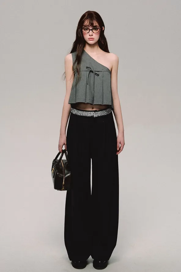 Crystal Trim Wide Leg Pants