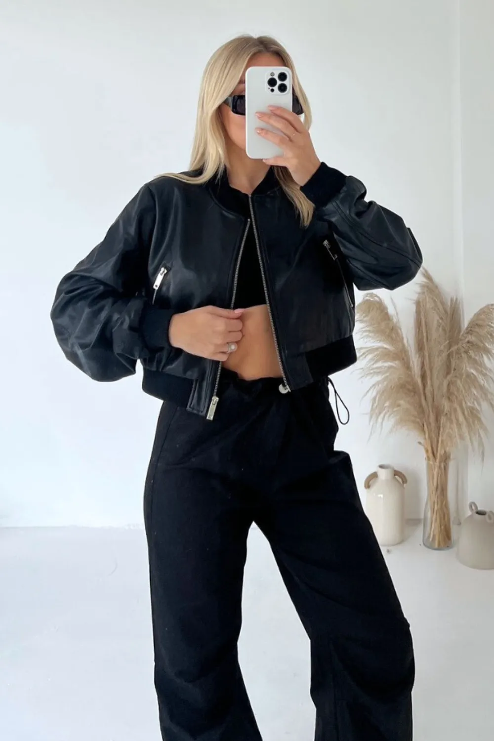 Harley black faux leather bomber jacket