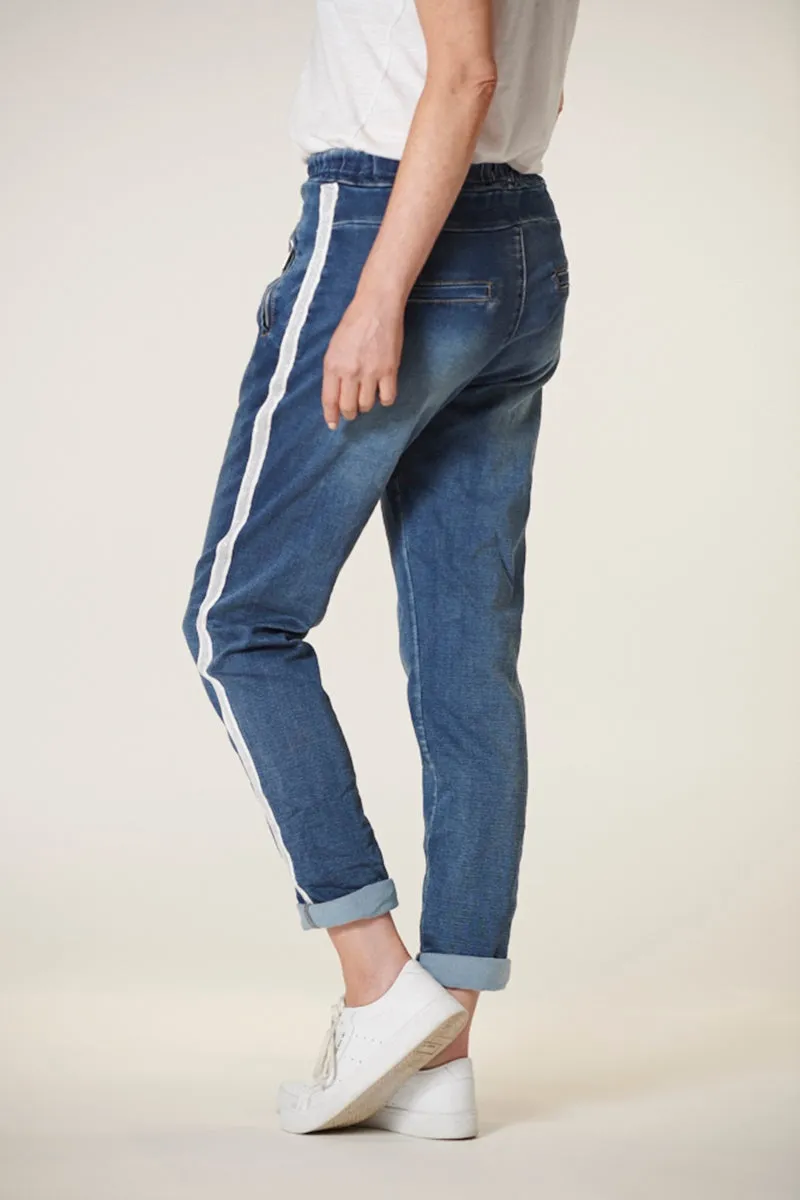 Italian Star - Denim Jogger- Dark Wash with Silver Trim