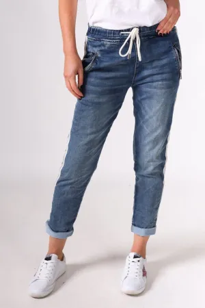 Italian Star - Denim Jogger- Dark Wash with Silver Trim