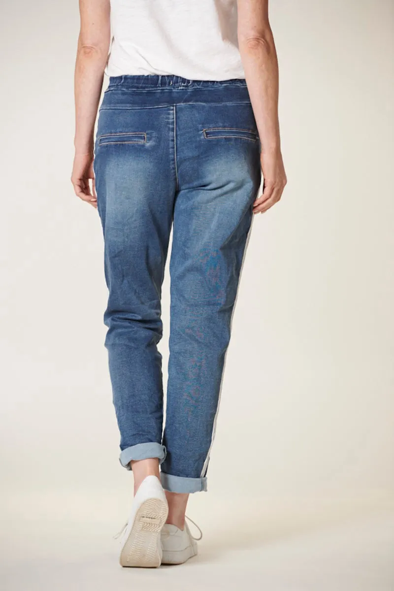 Italian Star - Denim Jogger- Dark Wash with Silver Trim