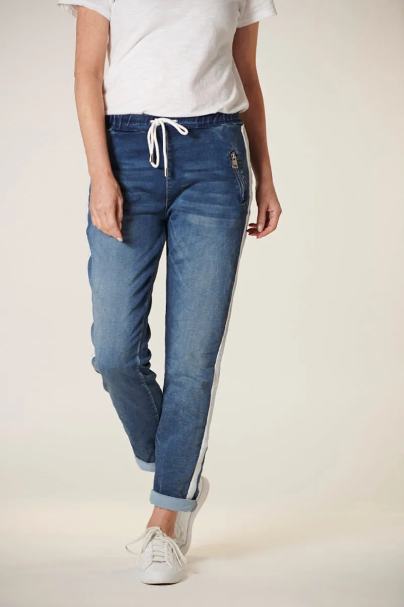 Italian Star - Denim Jogger- Dark Wash with Silver Trim