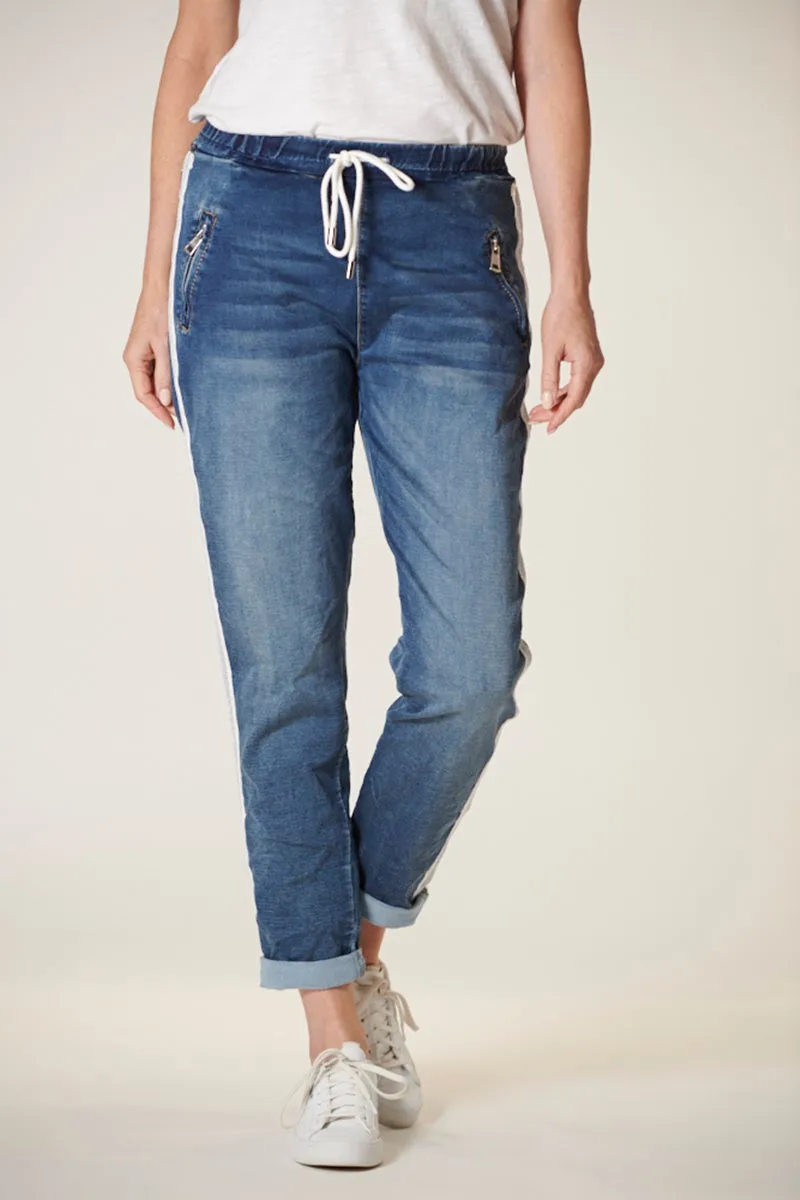 Italian Star - Denim Jogger- Dark Wash with Silver Trim