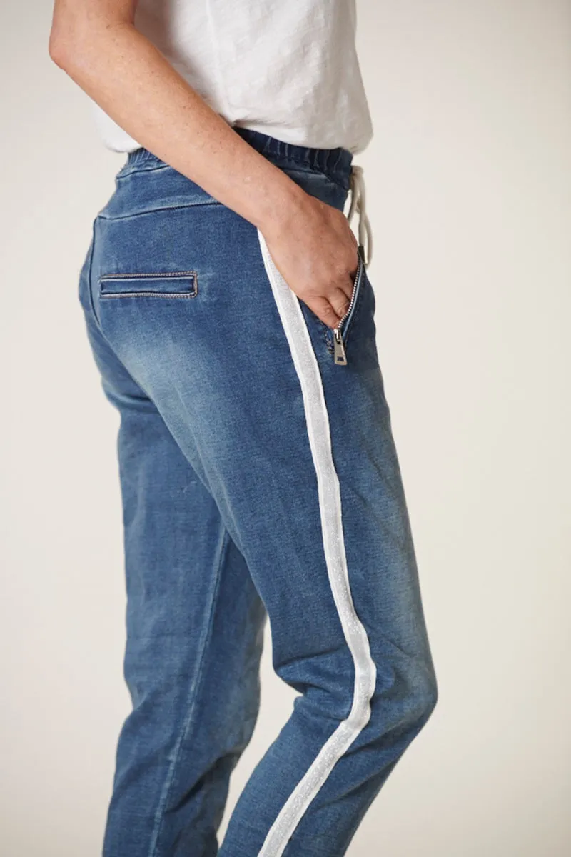 Italian Star - Denim Jogger- Dark Wash with Silver Trim