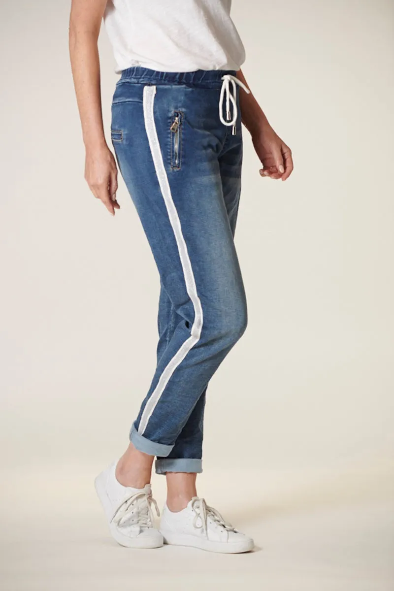 Italian Star - Denim Jogger- Dark Wash with Silver Trim