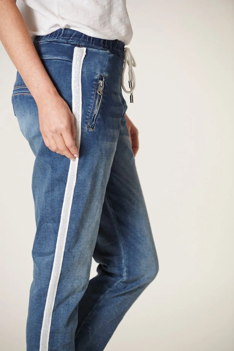 Italian Star - Denim Jogger- Dark Wash with Silver Trim