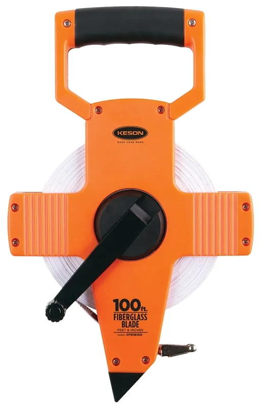 Keson OTR18100 Tape Measure, 100 ft L Blade, 1/2 in W Blade, Fiberglass Blade, ABS Case, Pumpkin Case :EA: QUANTITY: 1