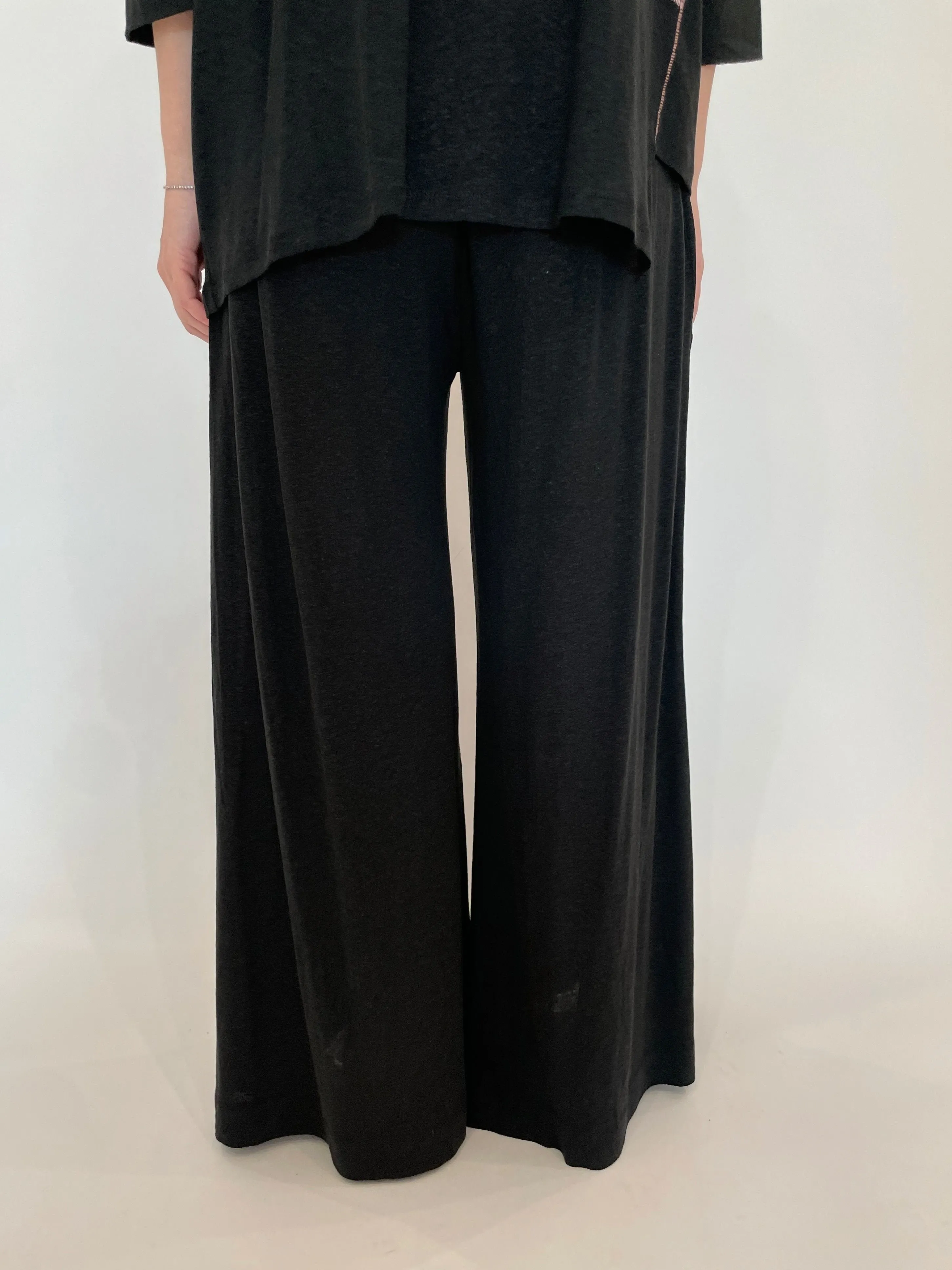 Kira Wide Leg Contrast Stitch Pants - Black/Pink