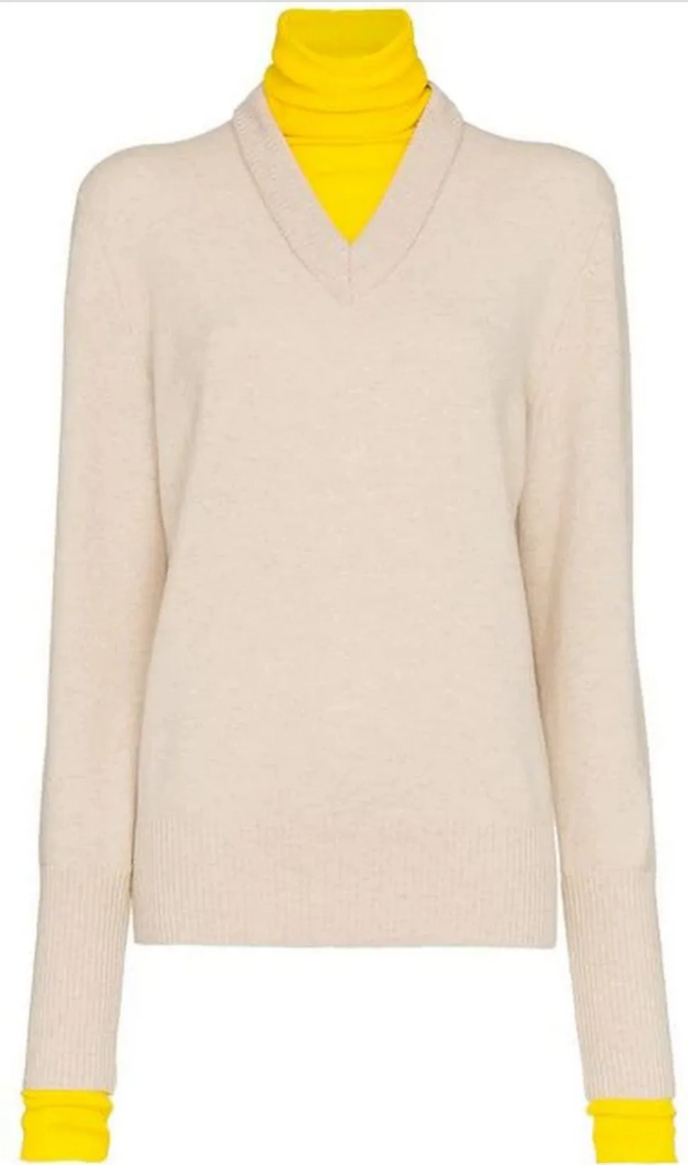 Layered V-neck and Turtleneck Knit Wool-Blend Jumper