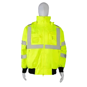 LBJ-C3 High-Vis Lime ANSI Class 3 Waterproof Bomber Jacket with Removable Fleece Liner