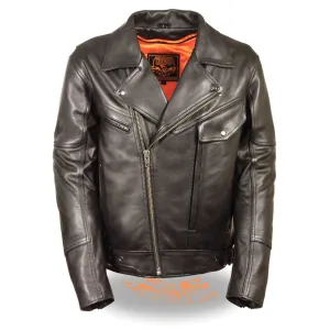 Milwaukee Leather-LKM1770-Men's Black Side Set Belt Utility Pocket Leather Jacket