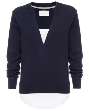 Navy and White Roan Layered Henley