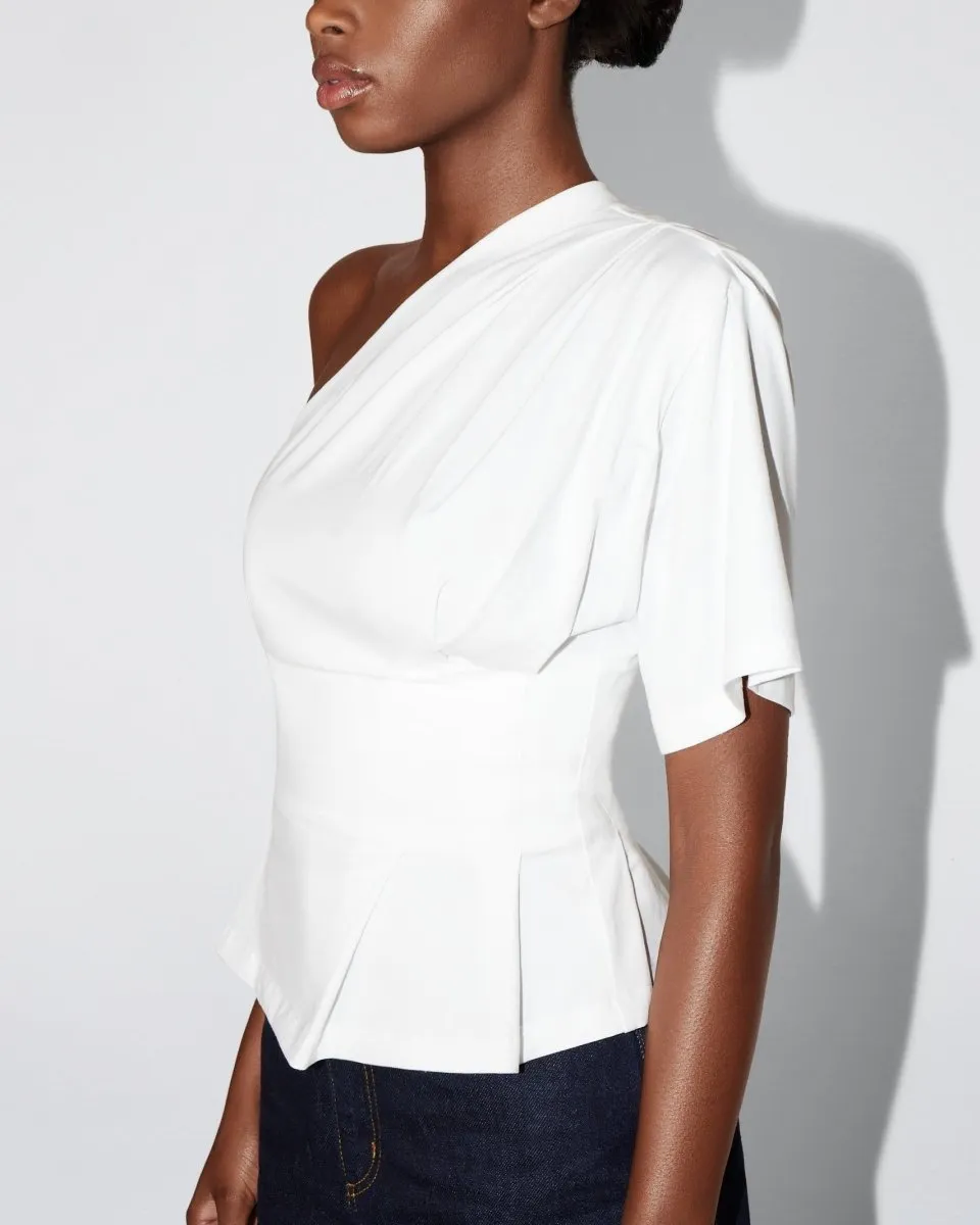 One Shoulder Cinching Tee | White