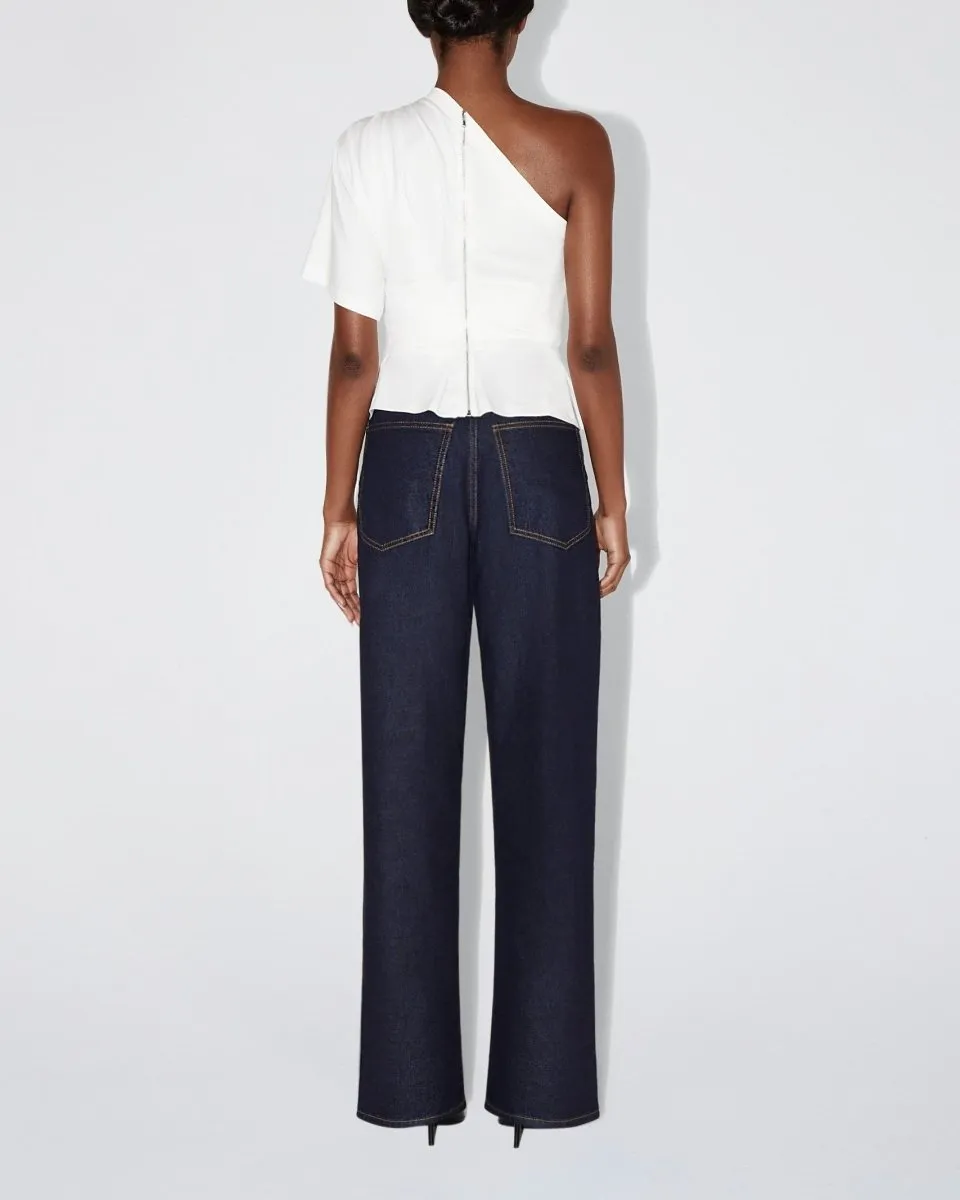 One Shoulder Cinching Tee | White