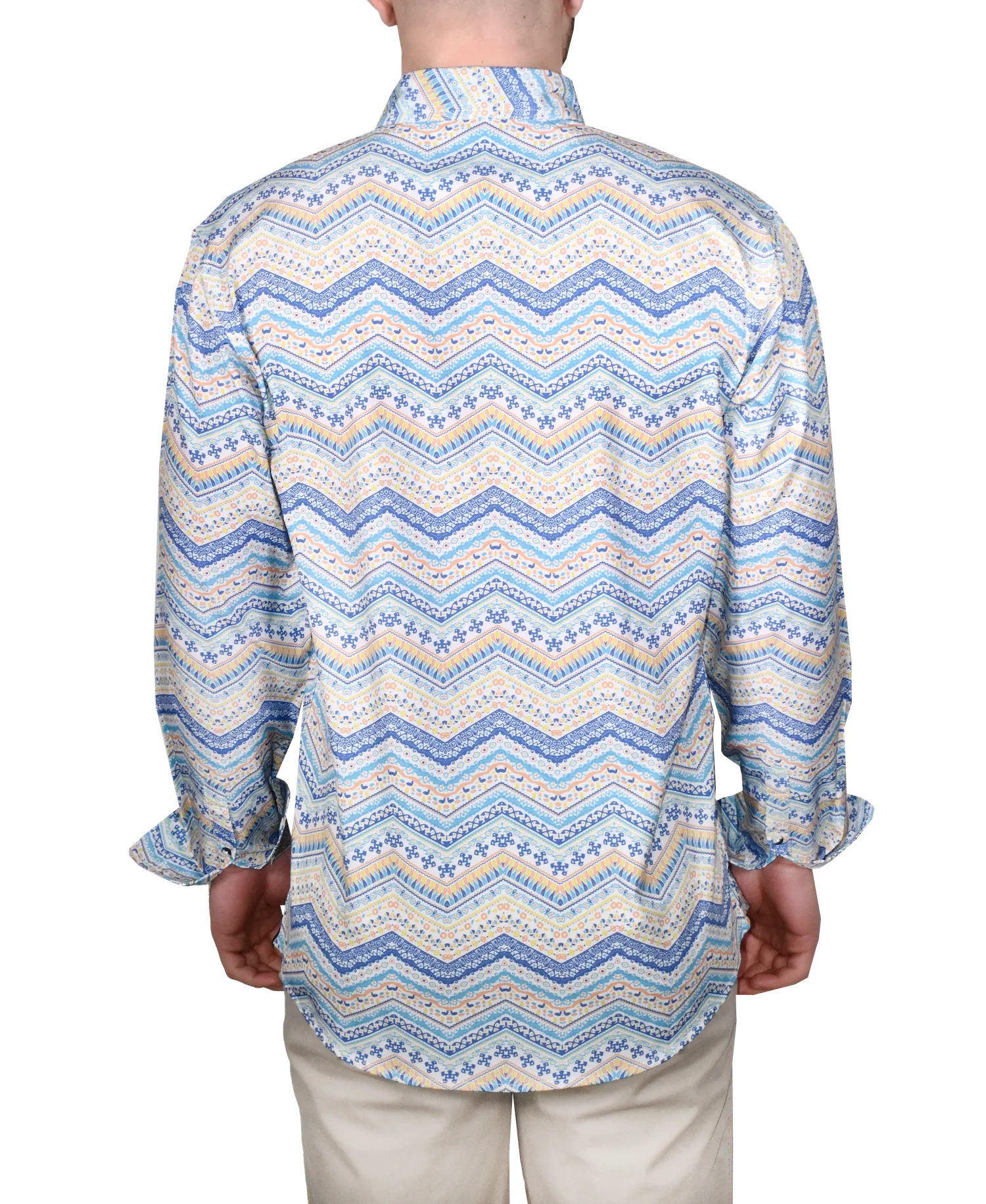 Printed Long Sleeve Woven Shirt, Turq Blue