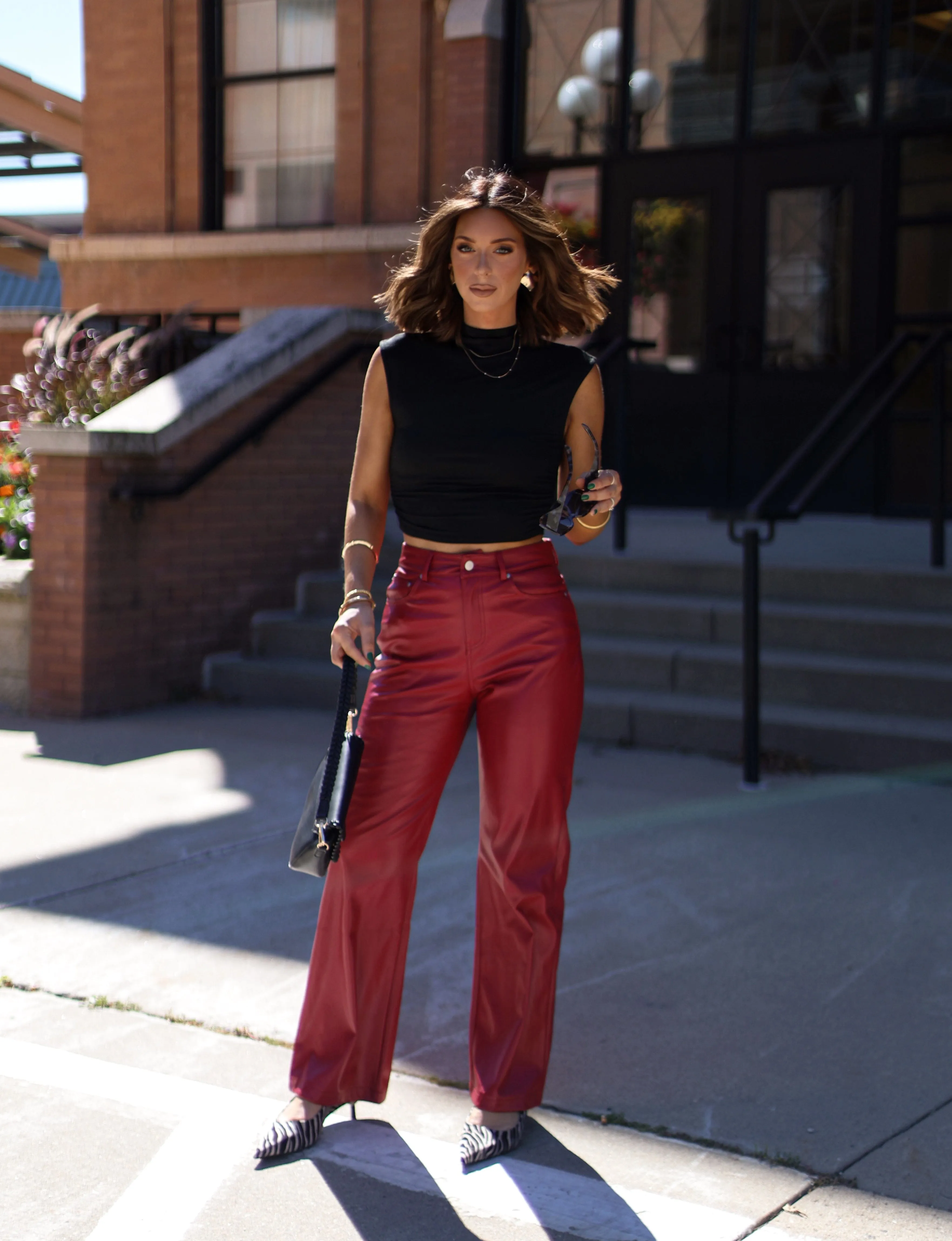 Red Faux Leather Pant