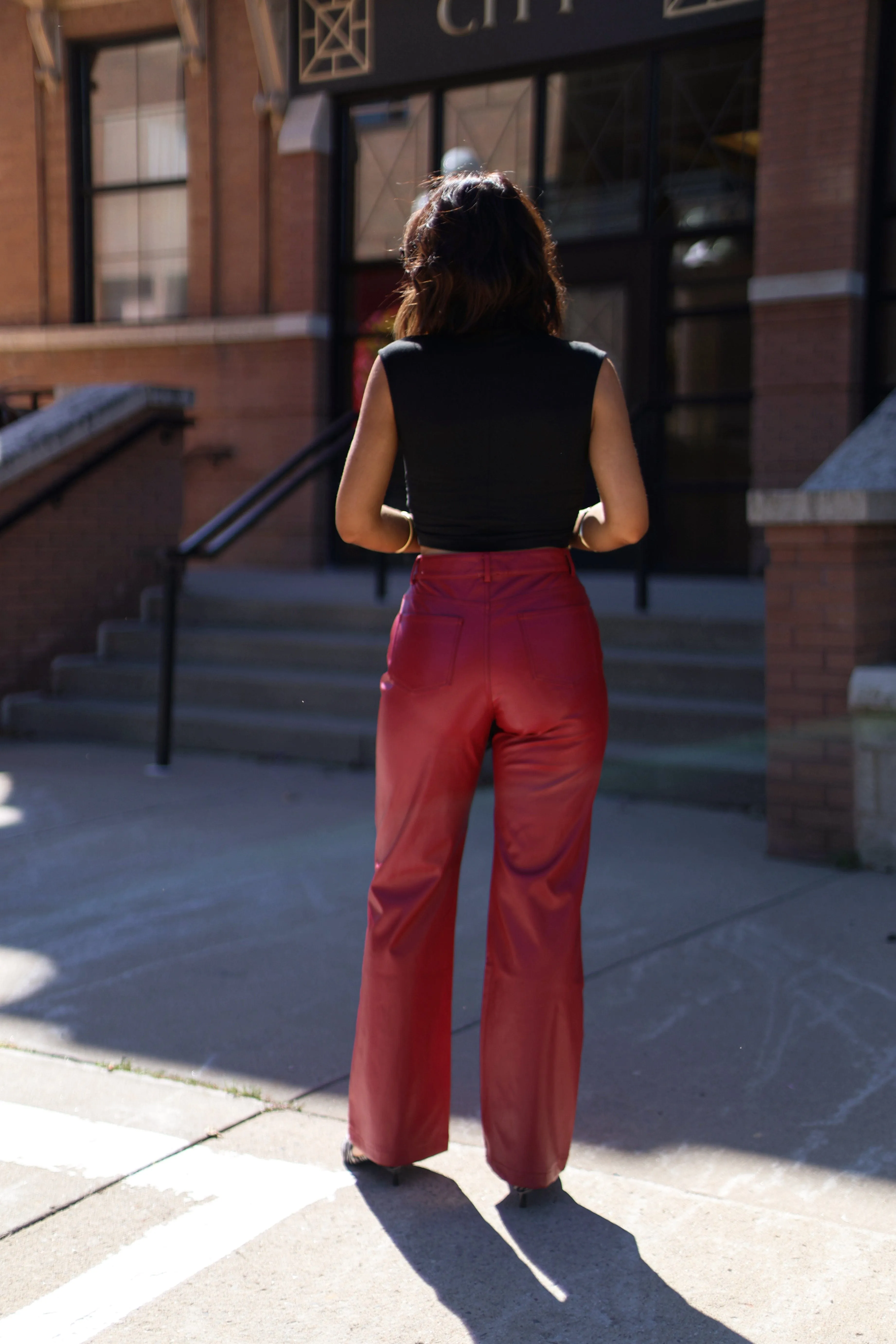 Red Faux Leather Pant