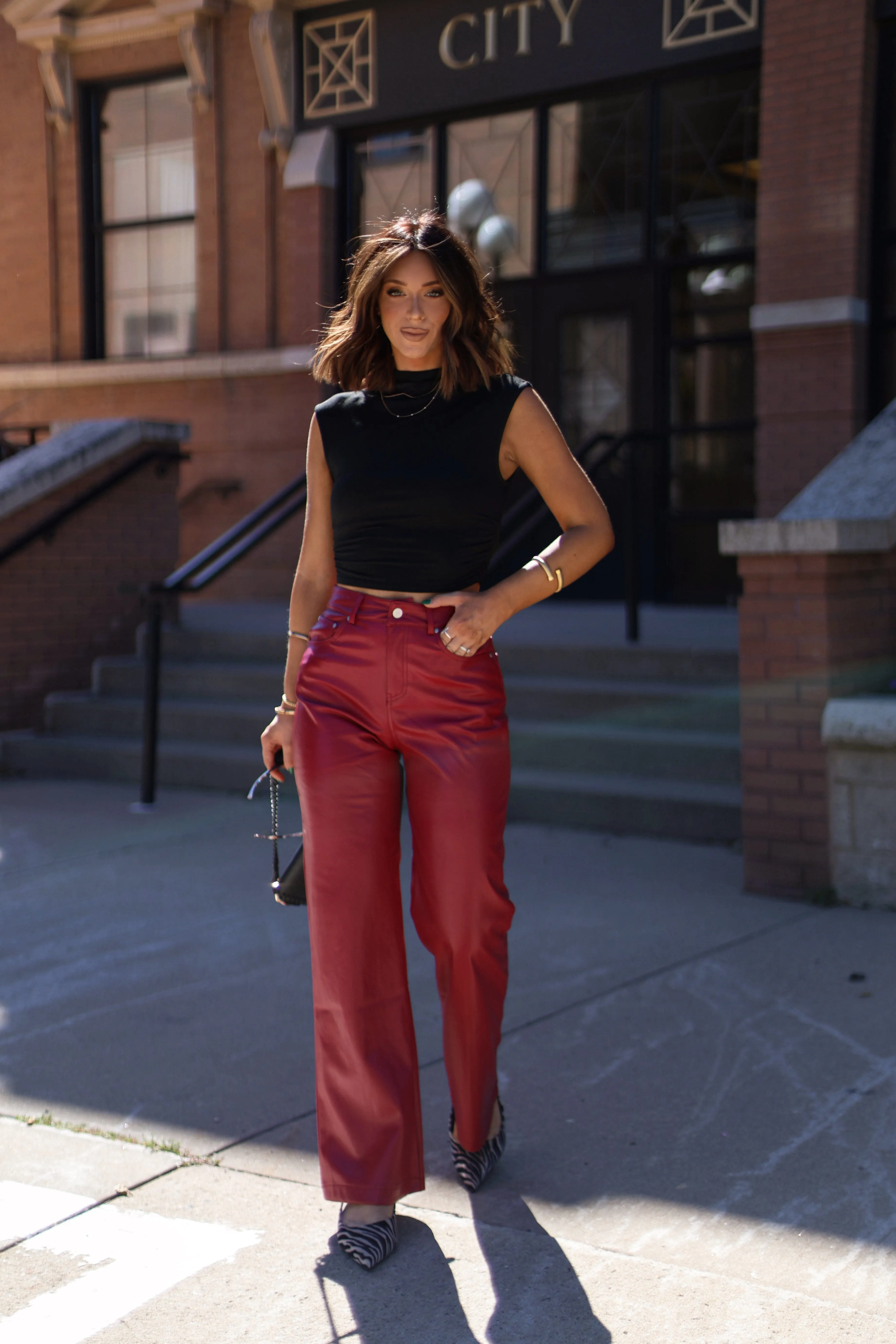 Red Faux Leather Pant