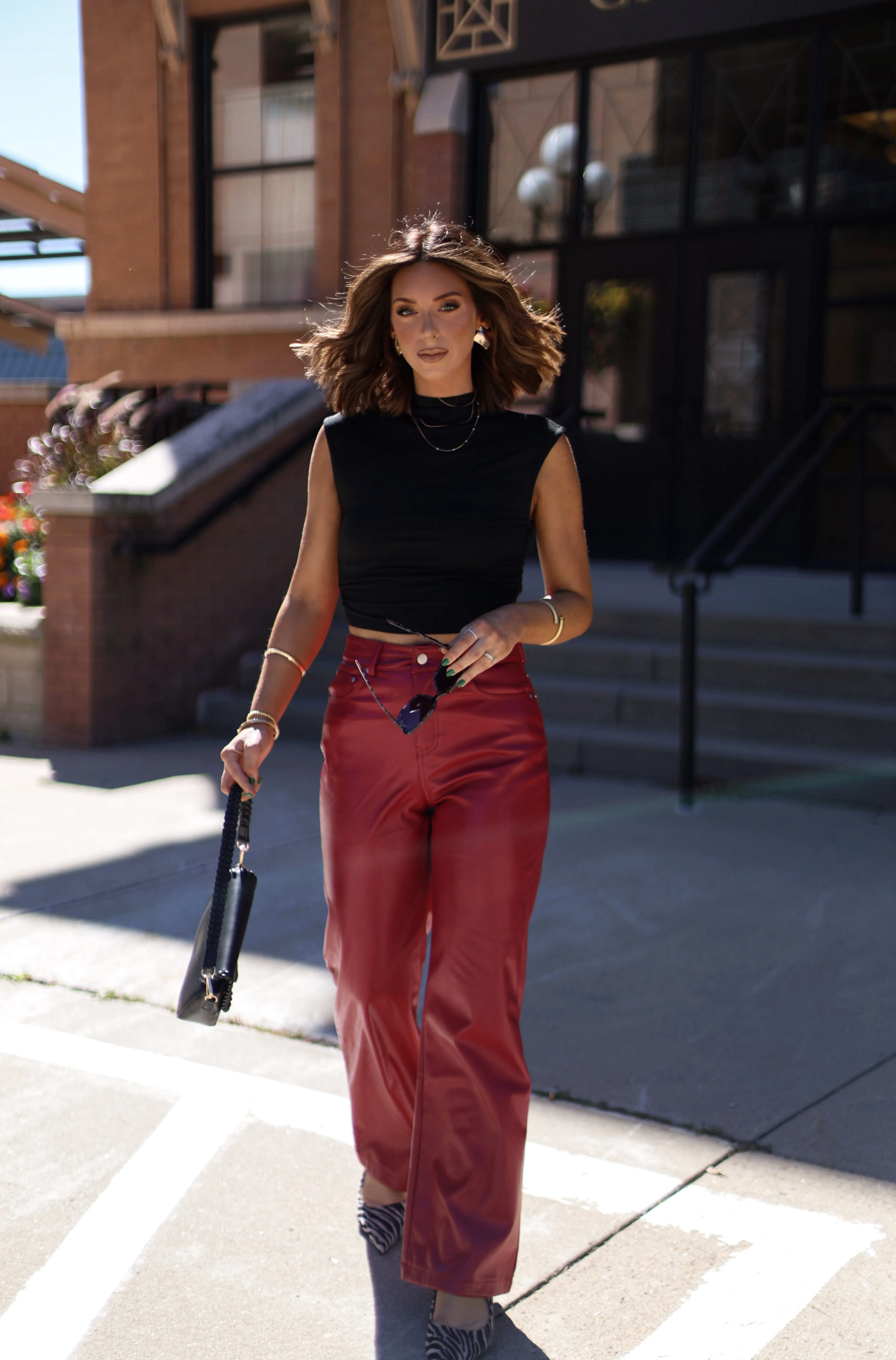 Red Faux Leather Pant