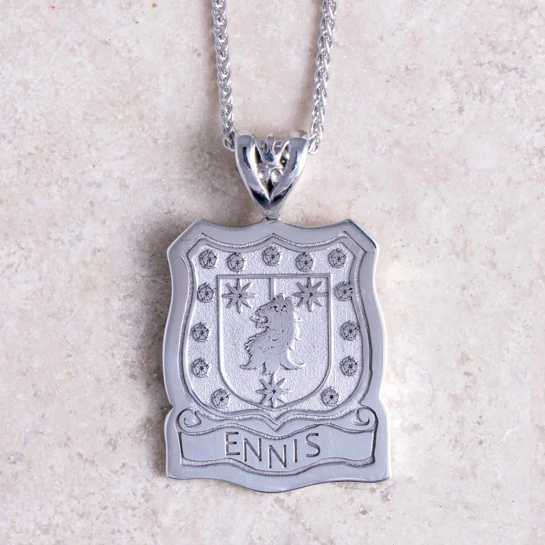 Silver Florentine Shield Coat of Arms Necklace
