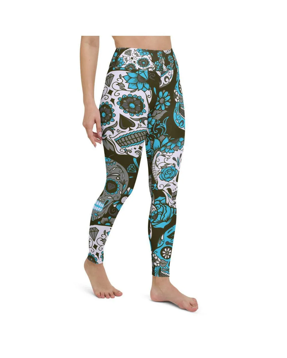 Sky Blue Sugar Skull Yoga Pants