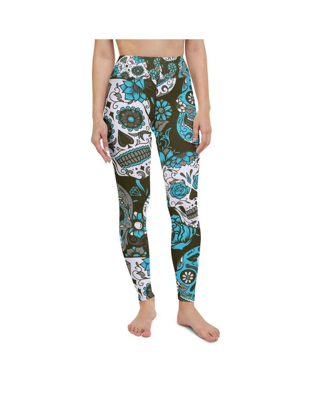 Sky Blue Sugar Skull Yoga Pants